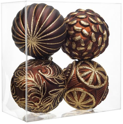 Arborus 4 STK Weihnachtsbaumkugeln 12 cm Christbaumkugeln Kunststoff Kugeln Glitzer Weihnachtsbaumschmuck Bronze Christbaumschmuck Weihnachtskugeln Tannenbaumkugeln für Adventsdeko Weihnachten Deko