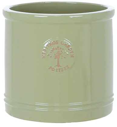 Large 30cm Green Heritage Cylinder Garden Ceramic Planter Plant Flower Pot - Frost Proof