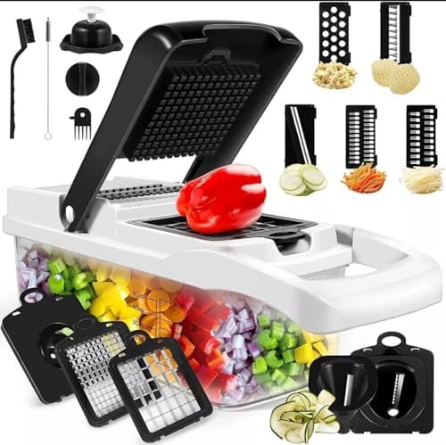 Vegetable Chopper Vegetable Cutter Mandoline Vegetable Slicer - Veggie Onion Salad Food Chopper Manual - Potato Chipper - Veg Chopper and Dicer - Kitchen Tools & Gadgets (All-in-1 Standard White)