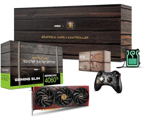 MSI Gaming RTX 4060 Ti 8G x GC30 Monster Hunter Edition Carte Graphique + contrôleur GC30 (NVIDIA RTX 4060 Ti, 128 Bits, Boost Clock : 2535 MHz, 8 Go GDRR6 18 Gbit/s, HDMI/DP)