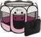 Pink Welpen-Laufstall für mittelgroße Hunde und Katzen, Hundezelt, Käfig für drinnen und draußen, tragbare Pop-Up-Hundehütte mit Tragetasche für Kaninchen, abnehmbare Oberseite (Rosa, Größe M (91,4 x