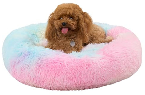 OHS Medium Pink Dog Bed Tie-Dye, Fluffy Cat Donut Bed for Pets Super Soft Plush Dog Bed Luxury Cosy Pet Cushion for Home Kitchen Living Room Circle Dog Beds, Medium