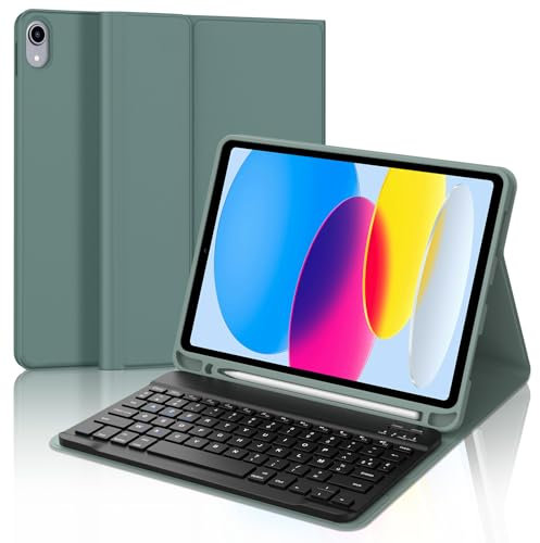 IVEOPPE Clavier iPad 10/11ème Génération (10.9 Pouces 2022/11 Pouces A16 2025), Étui Clavier AZERTY sans Fil Bluetooth pour iPad (A16) 11ème/10ème avec Porte Crayon, Vert foncé
