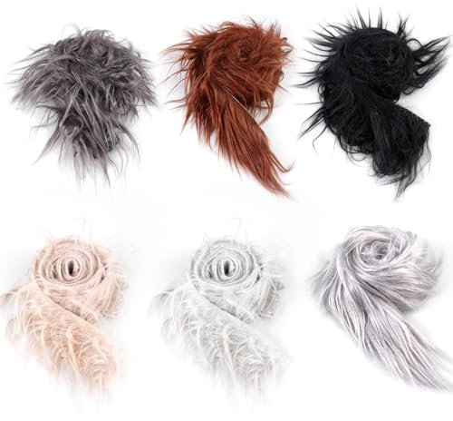 6 Stück Kunstfellstoff Vorgeschnittene Streifen, Kunstfell zum Basteln, Kunstfell Bordüre, Kunstpelz Band Fellstoff, Flauschiges Plüsch Bastelfell zum Nähen Kleidung Weihnachtsdeko DIY, 5x150cm