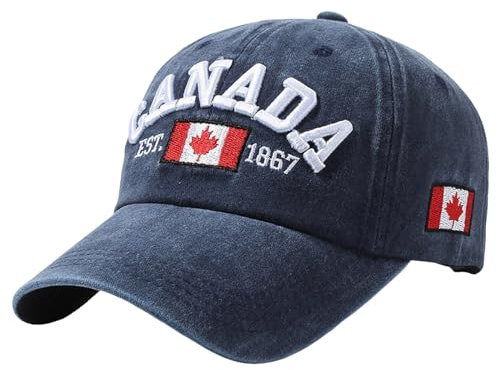 Kanada Baseballkappe, Kanadatag, bestickte Ahornblatt-Flagge, verstellbare Mütze Cap Damen Laufen (Navy, One Size)
