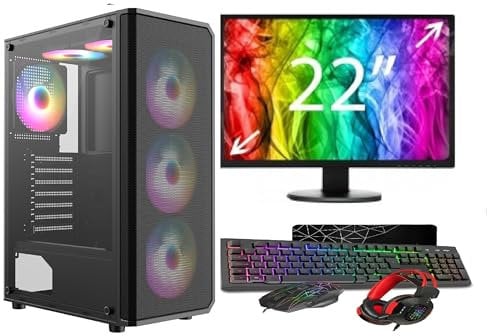 ASC Gaming PC Tower: Intel Core i7 3770 • Nvidia GT730 2GB • 16GB RAM • 256GB SSD+1TB HDD • 500W 80Plus • WiFi • Windows 11 • Black 9 Fan RGB Gaming Case • 22 Monitor Bundle