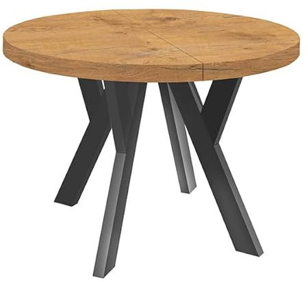 Dekori Möbel Runder Ausziehbarer Tisch für Esszimmer mit Holzbeinen, Pero, Loft-Stil, Skandinavische, Durchmesser Varianten: von 90 bis 220 cm (Eiche Lancelot/Schwarz, 120/220 cm)