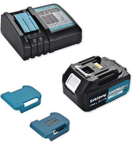 5.0mAh Mit LED Werkzeugakku,3A Ladegerät,Akkuadapter,Ersatzakku für Makita BL1860B BL1850B BL1840 BL1830 BL1860B BL1815 BL1835 BL1860B BL1845 BL1850 (21V-5000mah, 1 Pack)