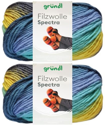 2x100 Gramm Gründl Filzwolle Spectra aus 100% reiner Schurwolle inkl. Anleitung für Filzschuhe (01 Dark Sky Multicolor)