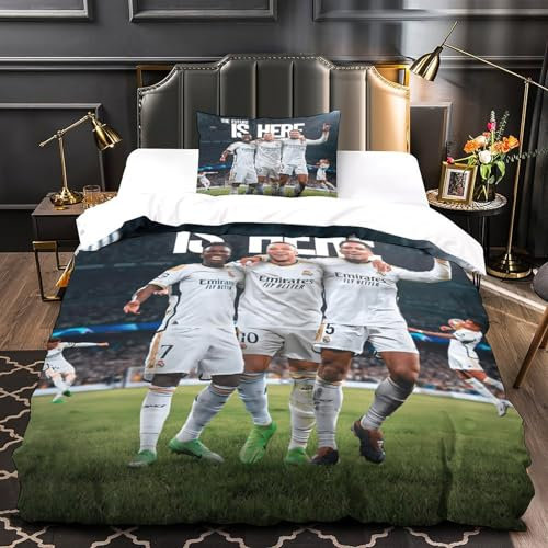 ZZBNECAKE Bellingham Bettwäschegarnitur Bettbezug Set Für Kinder Mädchen Jungen 3D Gedruckter Fußball Bettwäsche Reissverschluss Und Kissenbezüge Weich Microfaser 2 Teilig Single(135x200cm)