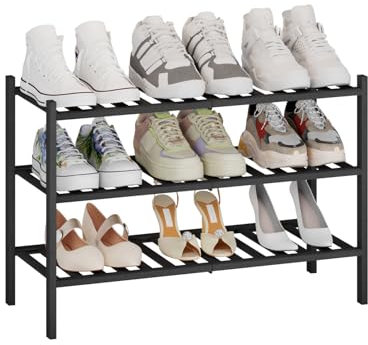 Kitsanery Bambus-schuhregal platzsparend,Schuhständer mit 3 Ebenen,Schuh Regal für Flur, Wohnzimmer, Schlafzimmer (Schwarz, 3 Ebenen(68.3B x 46.5H))