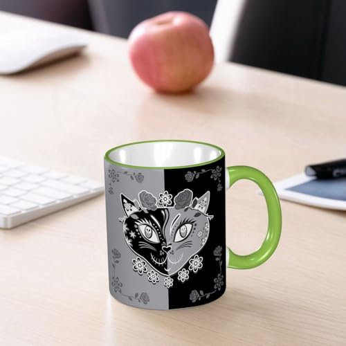 KDWJS Tasse Keramik Kaffeetassen Große 11oz Tassen 330ml Trinkgläser Mit Griff Personalisierte Geschenk Weiß,Monochromatische Komposition mit klassischem Schachbrett