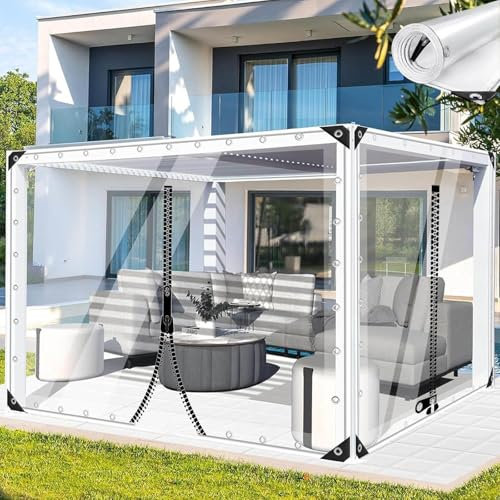 KOOEIN Transparente Abdeckplanen schwer wasserdicht,0,3mm transparente PVC-planen Seitenwände,Anti-uv/staubdicht/Winddicht,Outdoor regenfeste Zeltplanen,mit Reißverschluss,LxW-6x2.6m/19.7x8.5ft