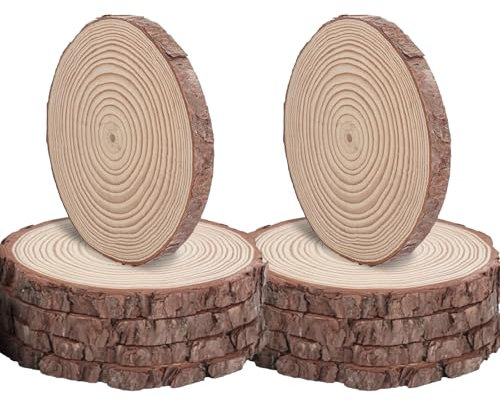 10 Stücke Holzscheiben, 12-13cm Durchmesser Holz Log Scheiben, Runde Naturholz Baumscheiben Ohne Loch, Unvollendete Holzkreise für DIY Basteln Hochzeit Weihnachten Dekoration