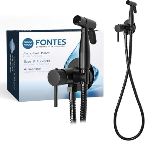 FONTES Bidet Armatur Schwarz - Handbrause für WC - Einhebelmischer mit Warm- und Kaltwasser - Handbrause mit Keramik Kartusche - WC-Dusche mit Halterung und Schlauch - Bidet-Set (Schwarz)