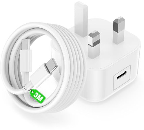 USB C Charger for iPhone 16 17 15 Pro Max,[Apple Certified] 20W Fast Charger Plug with USB C to Type C Cable 3M for iPhone 17 Air 16 15 Plus/17 16 15 Pro//iPad Pro/iPad Air,UK Wall Power Adapte-1Pack