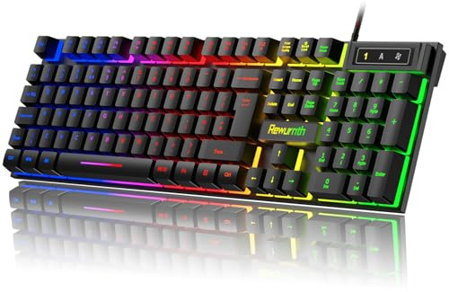 Rewurnth Gaming Keyboard UK Layout, RGB Backlit Wired Computer Keyboard, Quite Mechanical Feel, USB Plug & Play for PC, Mac, PS4, Xbox
