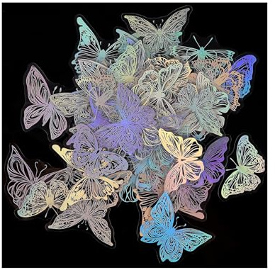 FrostyFlair Wasserfeste Sticker, 45 Stück Schmetterling Sticker Scrapbook, Transparente Scrapbook Stickers, Schmetterling, Schmetterlinge, Holografische Aufkleber
