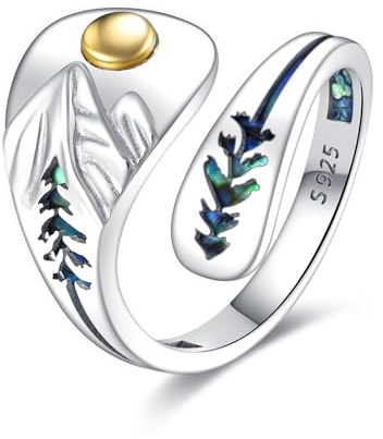 VONALA Spoon Ring for Women Men 925 Sterling Silver Vintage Abalone Shell Adjustable Open Ring Jewellery Gift for Family Friends