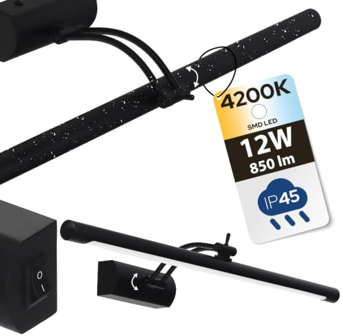 LED Spiegelleuchte für Bad – Wasserdicht Badezimmer Lampe Schwarz | über dem Spiegel/Bild 55cm mit Schalter und Drehbarem Kopf – 12W 850lm 4200K Neutralweiß – Wandleuchte IP45 –Horoz