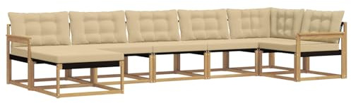 vidaXL Outdoor-Sofagarnitur mit Kissen 7 pcs Weiß und Beige, Moderne Garten-Sofa-Garnitur, langlebige Möbel, schicker Sitzplatz, wetterfest, Bequeme Relaxoase