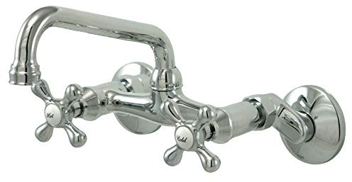 Kingston Brass KS213C Kingston Adjustable Center Wall Mount Kitchen Faucet, 7, Polished Chrome