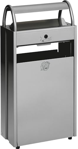 VAR | Abfallsammler mit Ascher und Regenschutzdach | Volumen 60 l | BxHxT 480 x 960 x 250 mm | silber