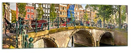 Panorama Bilder auf Glas 160x50cm Glasbild amsterdam Bögen Architektur Gebäude Groß XXL Wanddeko Schlafzimmer Küche Wandbilder Dekoration Wohnzimmer Modern Wand Kunstdruck Art GAB160x50-3173