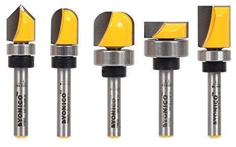 yonico 14525q 5 Bit Muster/Vorlage Flush Trim Router Bit Set, 1/4-Zoll-Schaft