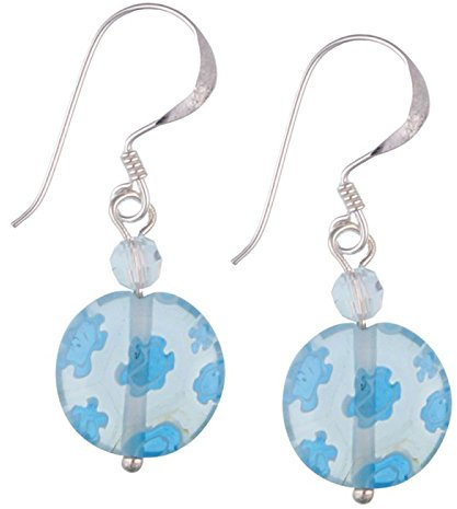 Chic-Net Boucles d'oreilles rondes en verre de Murano en argent sterling 925 et verre de Murano Bleu transparent 10 mm