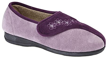 Sleepers Womens Gemma Memory Foam Embroidered Touch Fastening Slippers Navy/Blue
