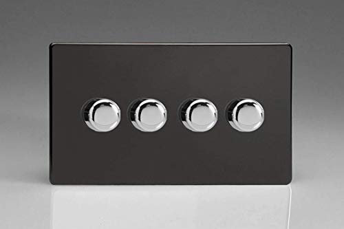 Varilight 4-Gang 2-Way V-Pro Push On/Off Rotary LED Dimmer 4 x 0-120W (Twin Plate) Premium Black