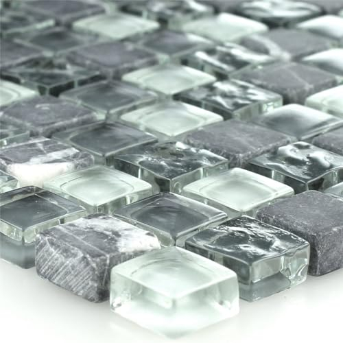 Naturstein Glas Marmor Mosaikfliesen Honolulu Grau Mix Fliesenbordüre Gäste WC