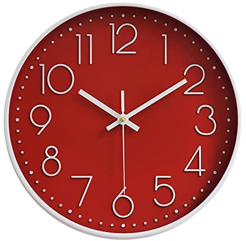 Preciser Florlife Kitchen Wall Clocks Retro Vintage Style Non Ticking Wall Clock Battery Operated Quartz Analog Silent Movement Large Decorative Clock Arabic Numerial Red Dial for Home Office Decor