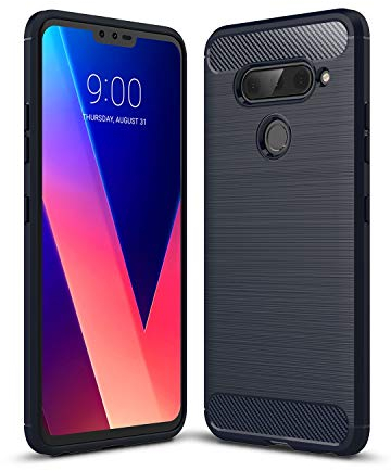 Cruzerlite für LG V40 hülle, Kohlefaser Textur Design Abdeckung Anti-Scratch Stoßdämpfung Schutzhülle für LG V40 ThinQ Case (Blue)