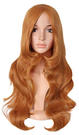 MapofBeauty 24 Zoll/60cm Charmante Kunststoff Faser Lange Wellige Perücke Frauen Party Volle Perücken (Goldene Orange)