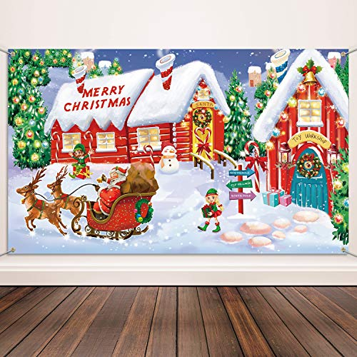 Blulu Weihnachts-Wand-Szene, Weihnachtsmann-Hintergrund, extra groß, Stoff, Türabdeckung, Dekoration, Weihnachtsbanner Nordpol, Dorf, Fotoautomaten-Hintergrund für Urlaubsdekoration