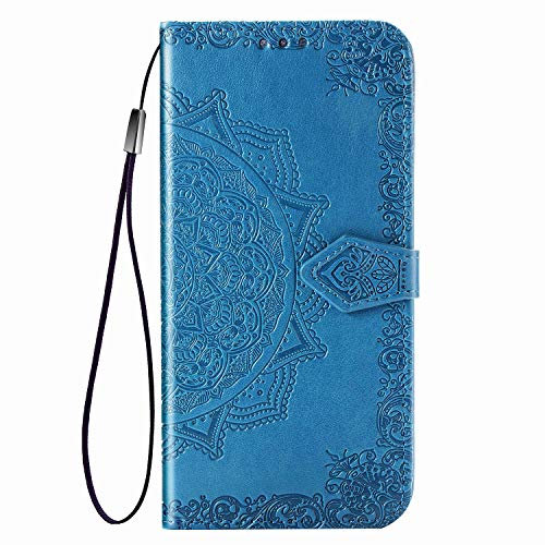 Fertuo Cover per iPhone SE 2022/2020, Custodia Portafoglio a Libro in Pelle Flip Cover con Porta Carte, Chiusura Magnetica [Disegni di Mandala] Case Antiurto per Apple iPhone 8/7, Blu