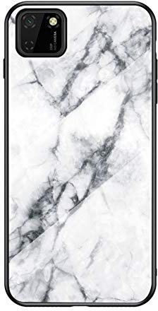 Baifu Hülle für Huawei Y5p/ Honor 9S Hülle Marmor Gehärtetem Glas & Silikon Rand Hybrid Hardcase Stoßfest Kratzfest Handyhülle Dünn Case Handyhülle für Huawei Y5p/ Honor 9S (Weiß)