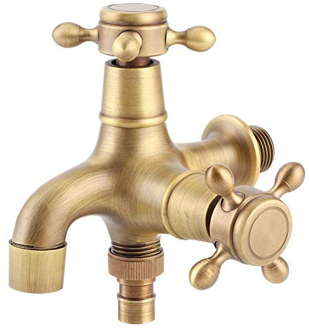 Haofy Rubinetto Acqua Filettatura G1/2in, Rubinetto da Bagno Singolo Rubinetto in Rame Freddo Lavatrice mop Piscina Acqua Rubinetto con Doppia Presa d'Acqua, retrò Oro