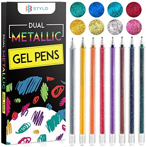 Stylo Glitzer-Gelstifte, 8 Stück – Dual Metallic Tintenroller für Bullet Journals, Erwachsene Malbücher für Frauen, Halloween Handwerk, Künstler, Kinder und Erwachsene