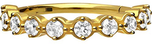 PIERCINGLINE Chirurgenstahl Segmentring Clicker EINGEFASSTE KRISTALLE Piercing Ohr Helix Tragus Conch Lippe Septum Ring Goldfarben 8 mm