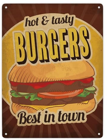 Metallschild XXL mit American Diner Classics - Burgers Motiv