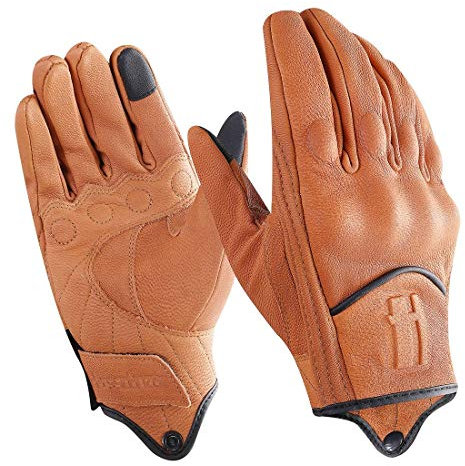 Harssidanzar Motorbike Gloves, Mens Leather Motorcycle Gloves Touchscreen Riding Racing Motorcoss Glove GM028UKK,Tan(upgrade), Size L