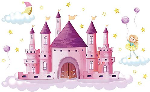 Wandtattoo Wandsticker Wandaufkleber Rosa Schloss 30 X 90cm（2 Blätter） für Kinderzimmer Dekoartikel und Geschenkidee für Jungen und Mädchen