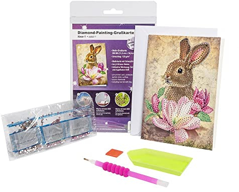 Ideen mit Herz Diamond-Painting-Grußkarte | Strass-Edition | Din B6 | 370 g/m² | inkl. Steine, Umschlag & Werkzeug … (Hase 01)