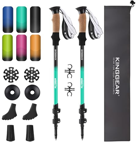 KINGGEAR Nordic Walking Stock, TP1 Wanderstöcke, einziehbar, leicht, 7075 Aluminium, Trekkingstöcke mit Klappverschluss, Naturkork und EVA-Griff, 2 Stück Wanderausrüstung
