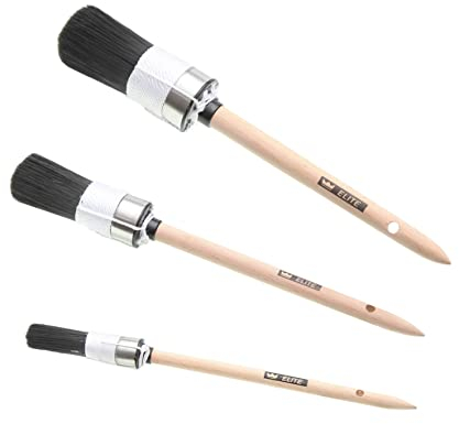 ELITE Lot de 3 Pinceaux Professionnels Ronds pour Peinture avec Pinceau Ø 2 cm, Ø 3 cm, Ø 4 cm, 100 % Bois Certifié