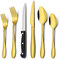 Herogo, set di posate da 6 persone, in acciaio inox, 36 pezzi, con coltello da bistecca, set di posate con forchetta, coltello, cucchiaio, eleganti posate per casa/ristorante, oro