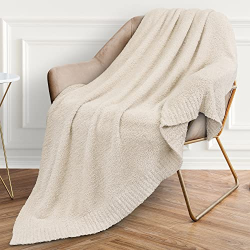 PAVILIA Plüsch-Strick-Überwurfdecke für Couch, superweicher, Flauschiger Überwurf, Flauschige, leichte Decke für Bett, Sofa, gestrickt, alle Jahreszeiten Überwurfdecke (Creme-Beige, 127x152.4 cm)
